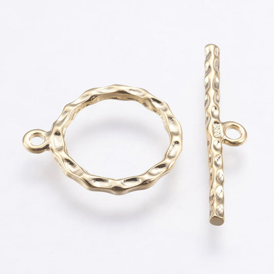 18k Gold Plated Hammered Toggle Clasp 18x15mm