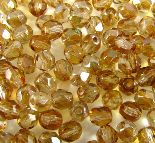 6mm Czech Fire Polish – 00030/22501 – Crystal Golden Shadow x 100