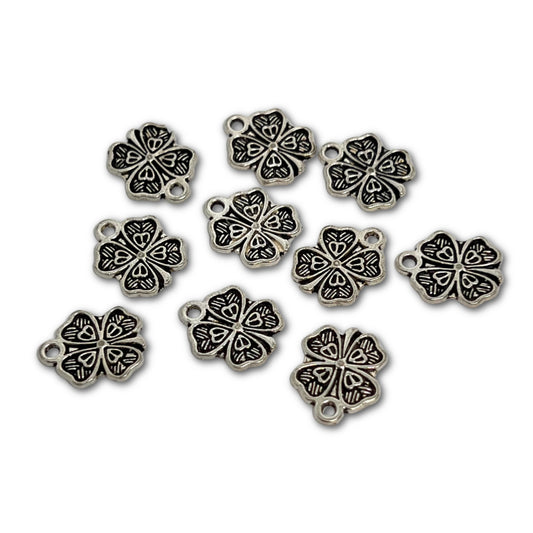 Silver Plated Four Leaf Clover Charms 14x12mm - Pack of 10