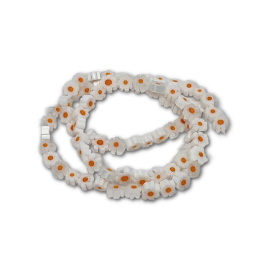 6mm Daisy Bead Strand - Approx 50 Beads - White and Yellow