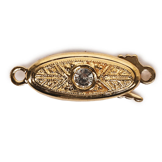 Claspgarten Oval Filigree Box Push Clasp with Swarovski Crystals | 10x5mm | 1-Strand | Real 23k Gold Plated