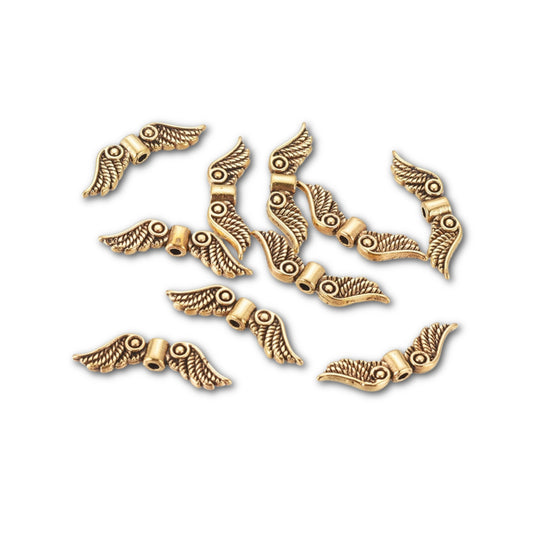 Gold Plated Cherub Wings Bead Charm 23x7mm - Pack of 10