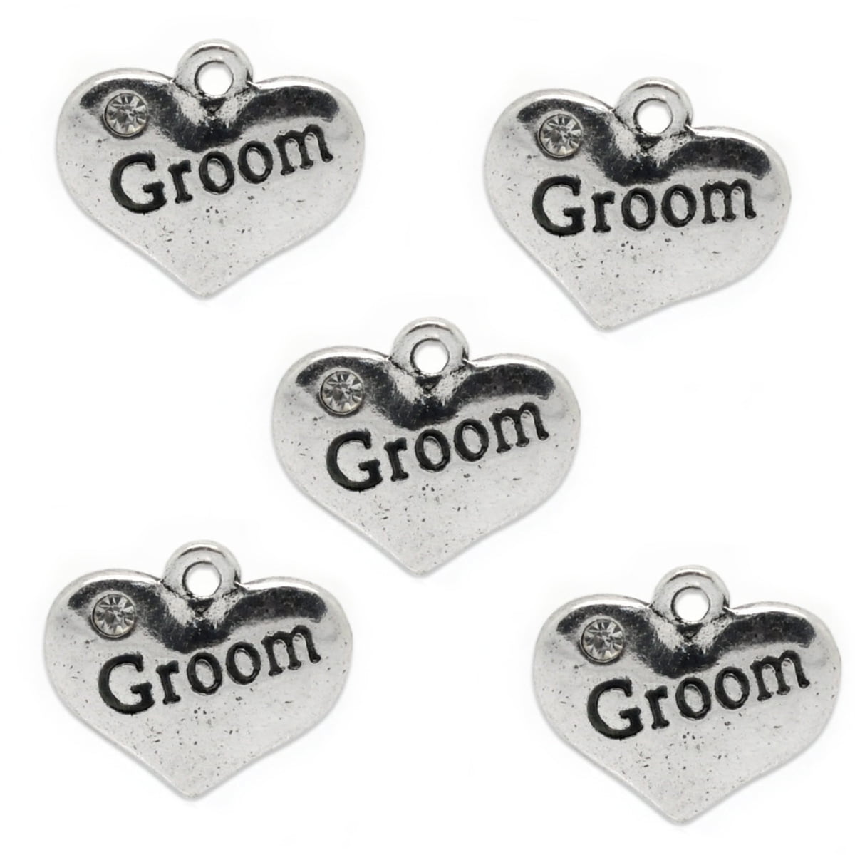 Silver Plated Heart Charm 16x14mm – Groom – Pack of 5