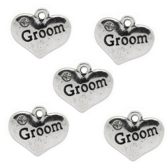 Silver Plated Heart Charm 16x14mm – Groom – Pack of 5