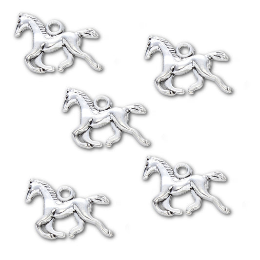 Silver Plated Galloping Horse Charm 15x18mm - Pack of 5