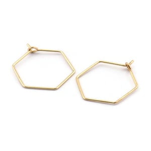 Raw Brass 20mm Hexagon Earring Hoops - Per Pair