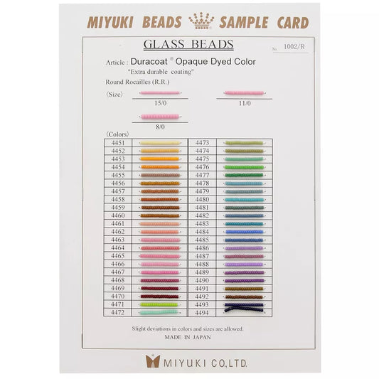 Miyuki 11/0 Seed Bead Colour Chart - Instant Download or Printed Copy