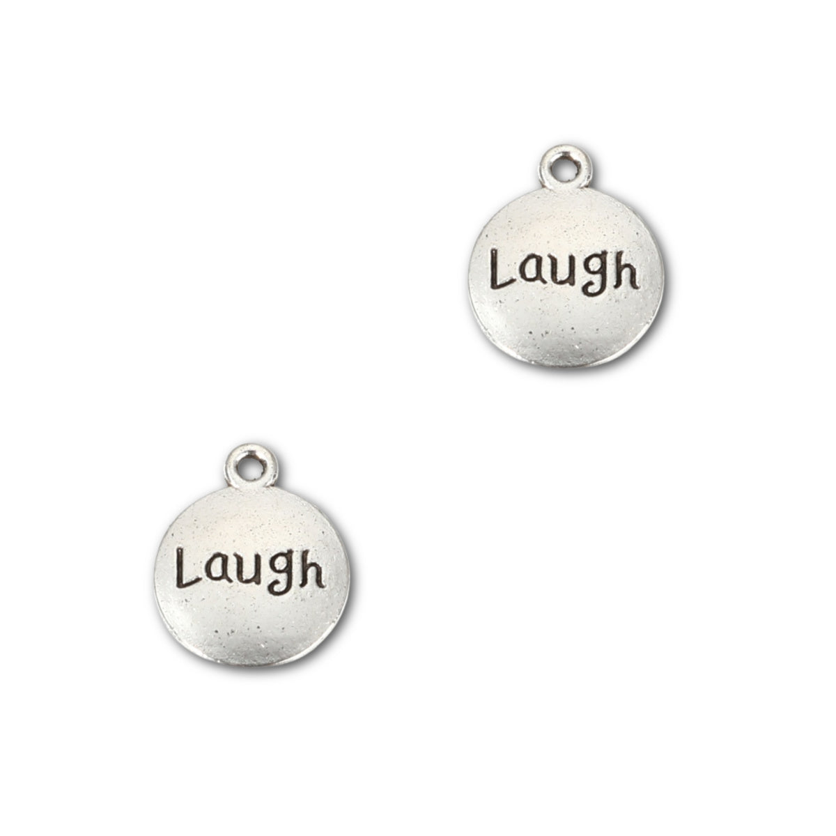 Antique Silver Message Charm 17x14mm - Laugh - Pack of 2