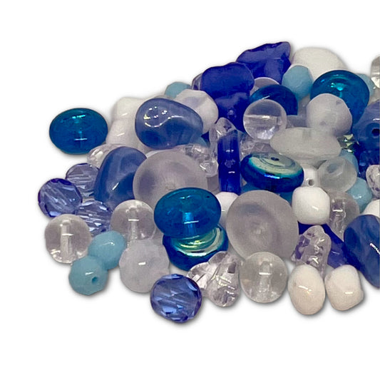 Preciosa Pressed Glass Bead Light Blue Mix - Approx 50g