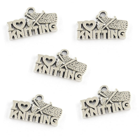 Antique Silver I Love Knitting Charm 20x13mm – Pack of 5