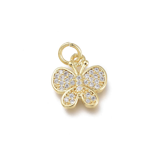 18k Gold Plated Micro Pave Butterfly Charm 10x12mm
