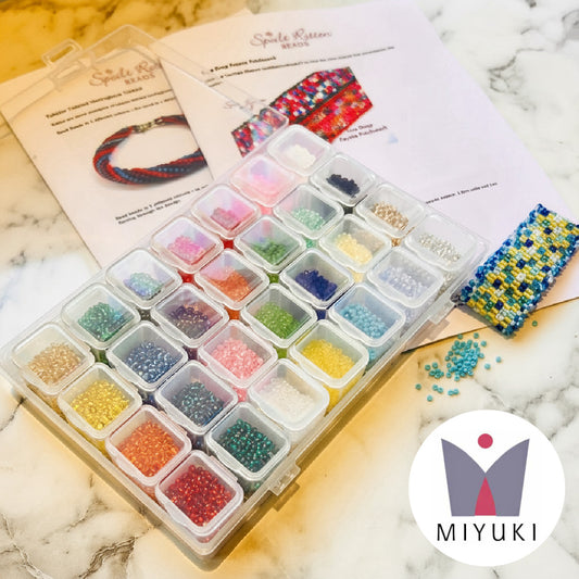 Miyuki Starter Kit with Two Patterns - 28 Colours (168 grams) & Handy Storage Box