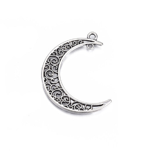 Antique Silver Moon Connector 40mm