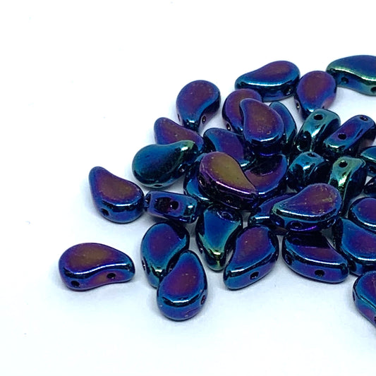 Paisley Duo Beads 8x5mm – 10g – Jet Blue Iris