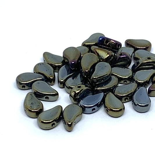 Paisley Duo Beads 8x5mm – 10g – Jet Brown Iris