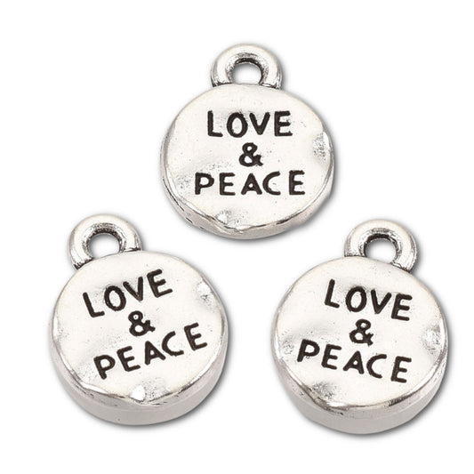Antique Silver Love and Peace Charm 13x10mm - Pack of 3