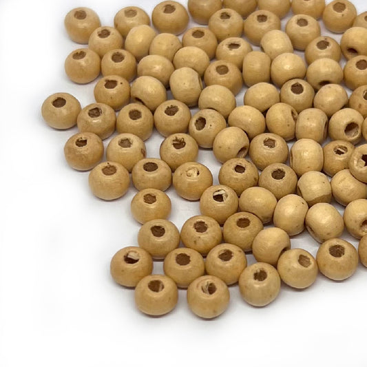 6mm Round Wooden Beads - Approx 100 - Natural