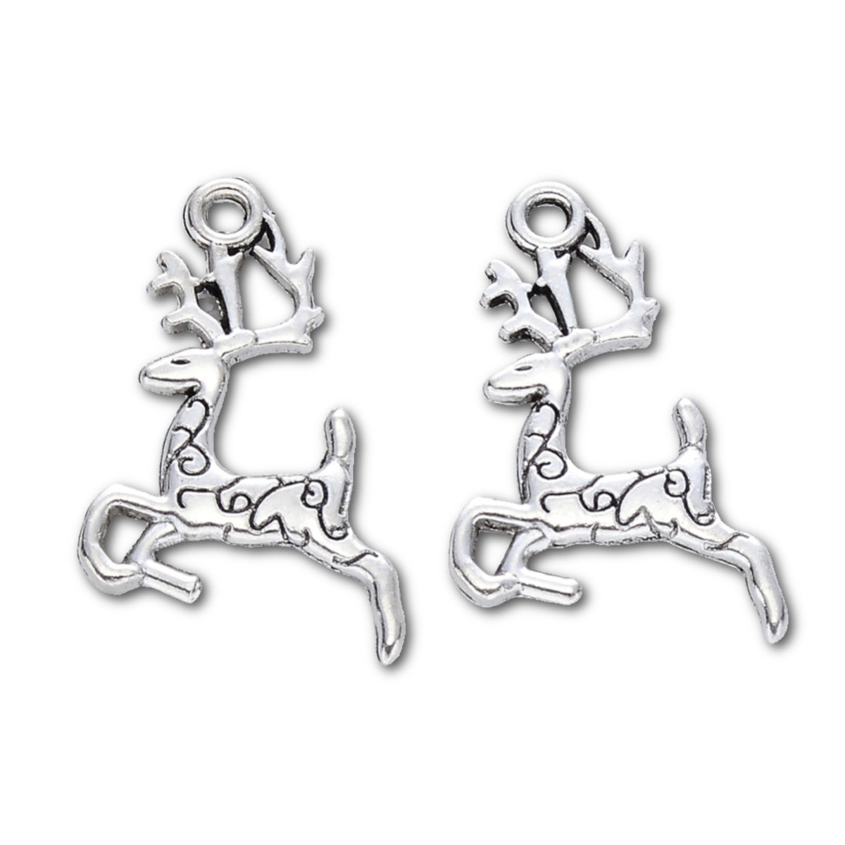 Antique Silver Prancing Reindeer Charm 20x14mm - Pack of 10