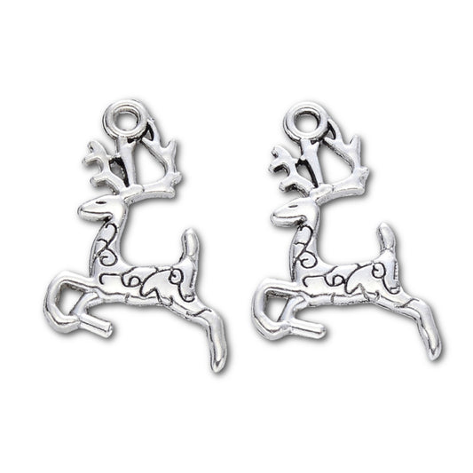 Antique Silver Prancing Reindeer Charm 20x14mm - Pack of 10