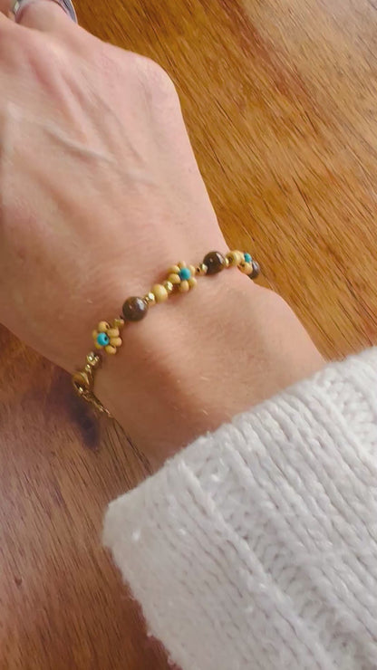 Tiger’s Eye and 24k Gold Plated Daisy Motif Bracelet Kit – Perfect for Beginners