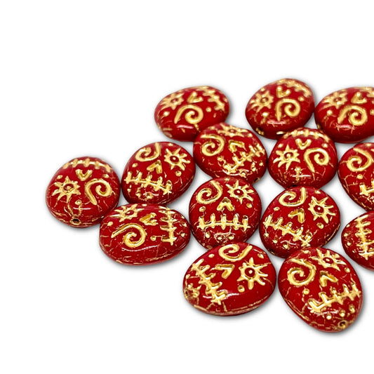 16x13mm Czech Glass Zombie Beads - Pack of 5 - Red