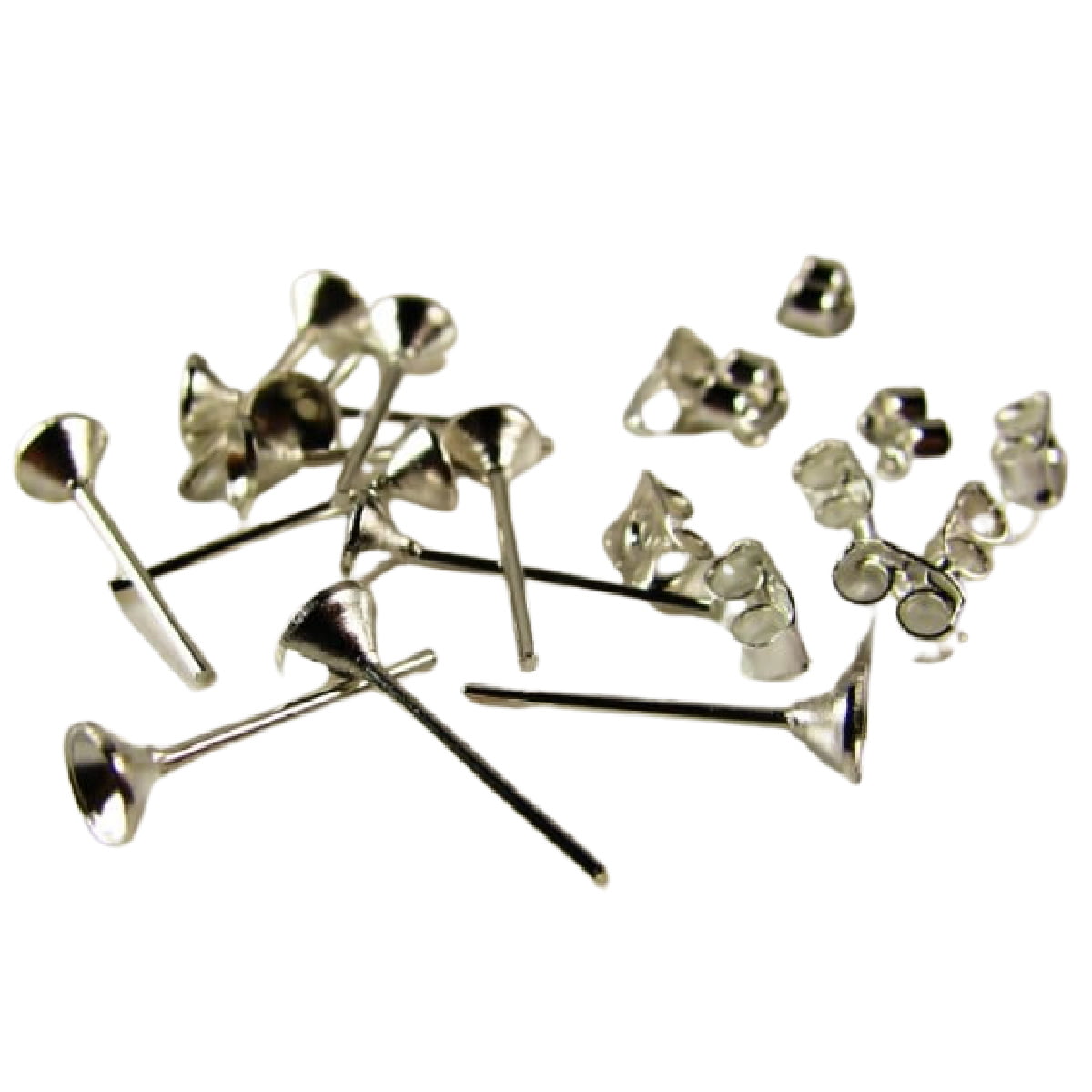 Silver Plated Earring Stud Cup Settings – Pack of 5 Pairs