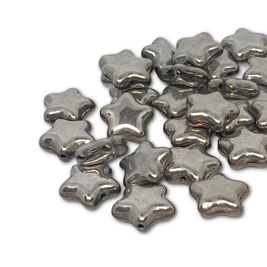 Czech Glass Star Beads - 12mm - Pack of 10 - Silver