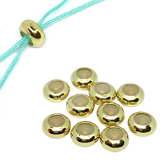 Adjustable Slider Beads – 7.5x4mm – Silicone Center – Pack of 10 – Gold Plated