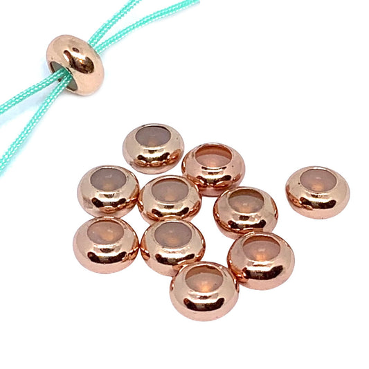 Adjustable Slider Beads – 7.5x4mm – Silicone Center – Pack of 10 – Rose Gold