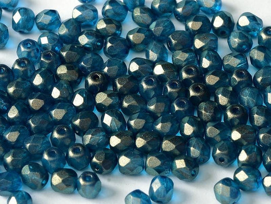 4mm Czech Fire-Polish – 29260 - Crystal Golden Touch Cerulean Blue x 100