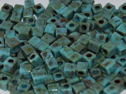 Miyuki Cubes 4mm - 5g Bag – Picasso Seafoam Green