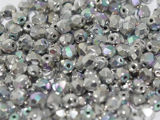 4mm Czech Fire-Polish – 98553 - Crystal Glittery Silver x 100