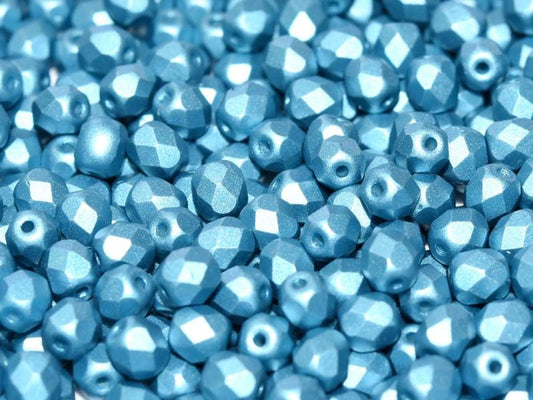 4mm Czech Fire-Polish – 02010/29436 - Alabaster Metallic Aqua x 100