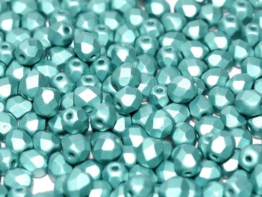 4mm Czech Fire-Polish – 02010/29455 - Alabaster Metallic Emerald x 100