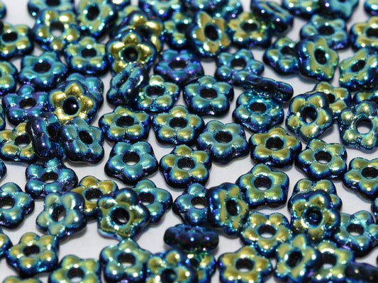 5mm Czech Glass Flower Beads - Pack of 50 - Jet Full AB