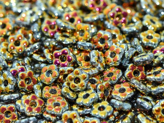 5mm Czech Glass Flower Beads - Pack of 50 - Jet Full Marea