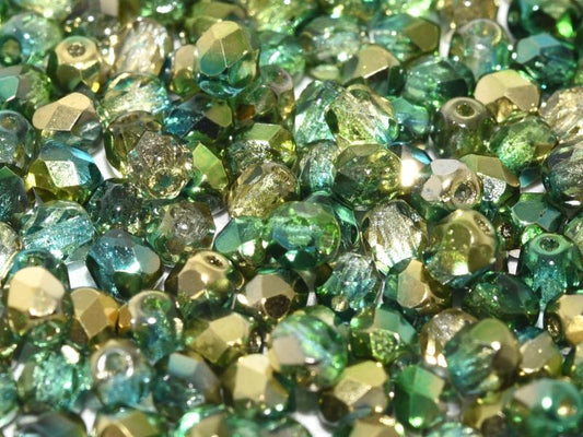 3mm Czech Fire Polish – 00030/98003 – Crystal Sunny Magic Summer Green x 100