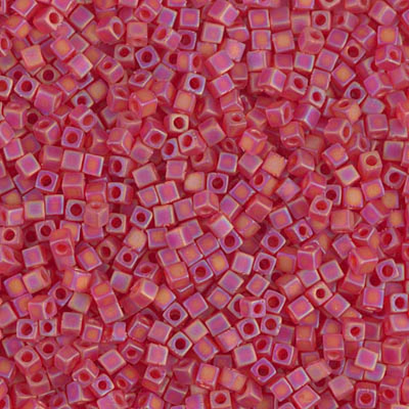 Miyuki 1.8mm Cube Beads - 5g Bag - Matted Transp Lt.Red AB