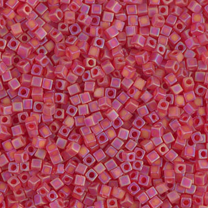 Miyuki 1.8mm Cube Beads - 5g Bag - Matted Transp Lt.Red AB