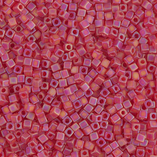 Miyuki 1.8mm Cube Beads - 5g Bag - Matted Transp Lt.Red AB