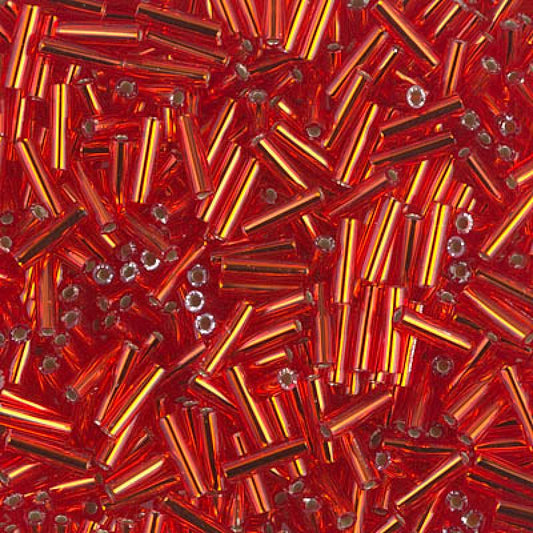 6mm Miyuki Bugle Beads 10g – Silver Lined Flame Red