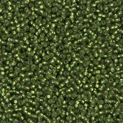 15/0 Miyuki Seed Beads - 5g Bag - Matted Silver Lined Olive 0026