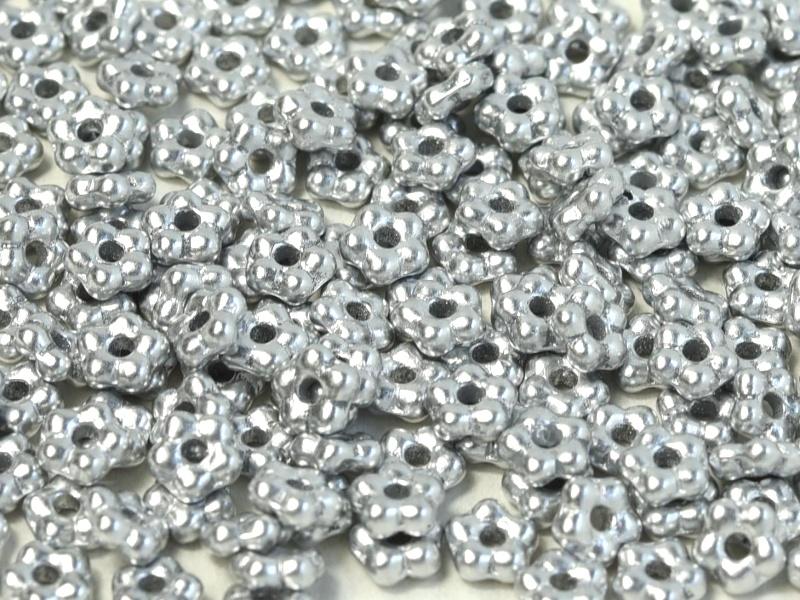 5mm Czech Glass Flower Beads - Pack of 50 - Aluminium Silver
