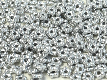 5mm Czech Glass Flower Beads - Pack of 50 - Aluminium Silver