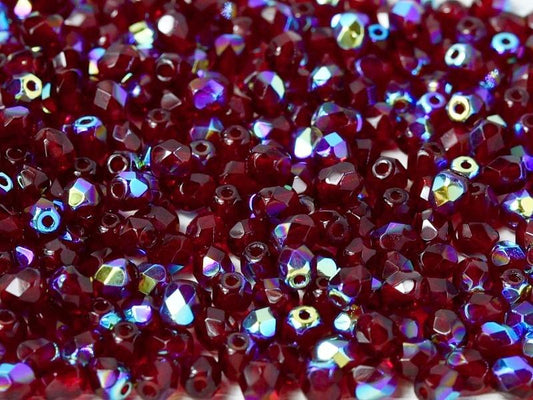 4mm Czech Fire Polish – 90110/28701 – Garnet AB x 100