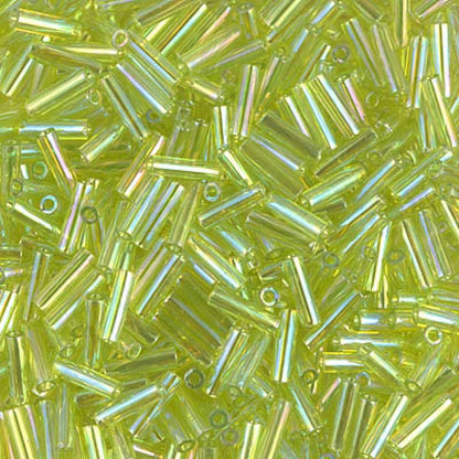 3mm Miyuki Bugle Beads (Size #1) - 7g Bag - Transparent Chartreuse AB 0258