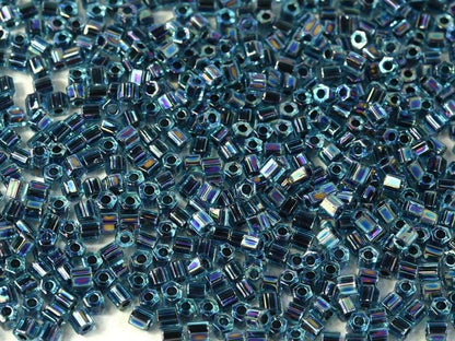 Miyuki Hex Cut 8/0 - 10g Bag – Blue Lined Aqua AB