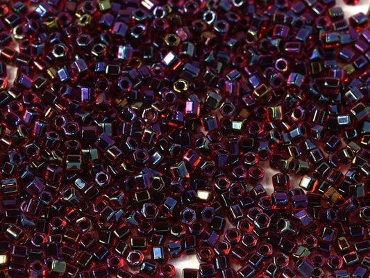 Miyuki Hex Cut 8/0 - 10g Bag - Garnet Lined Ruby AB