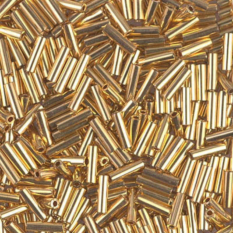 3mm Miyuki Bugle Beads (Size #1) - 5g Bag - 24kt Gold Plated 0191