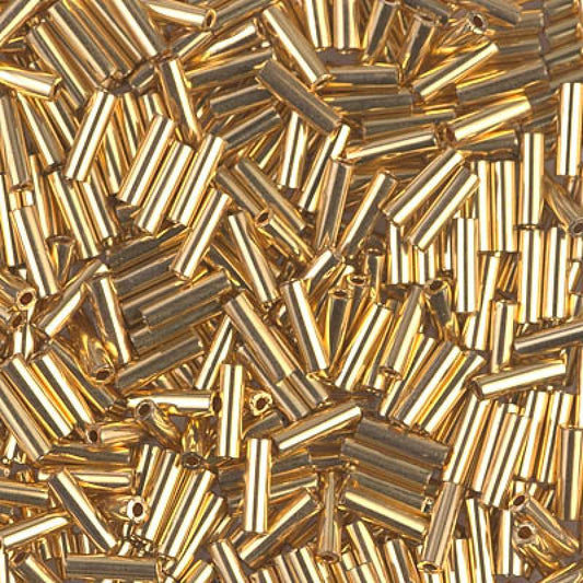 3mm Miyuki Bugle Beads (Size #1) - 5g Bag - 24kt Gold Plated 0191